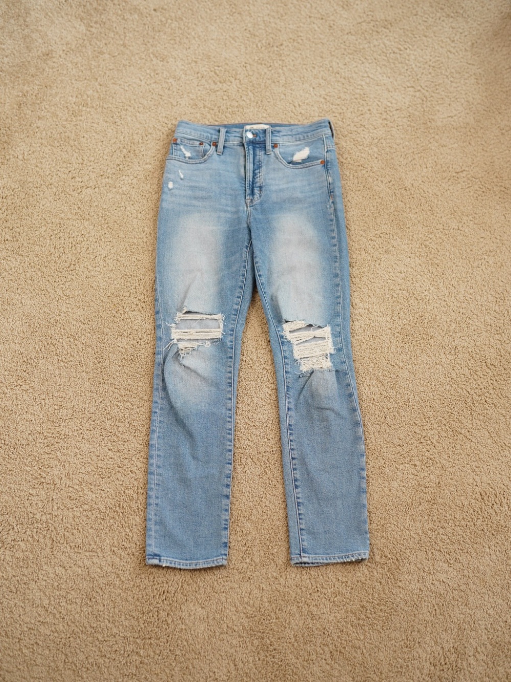 Madewell Light Blue Distressed Straight-Leg Jeans